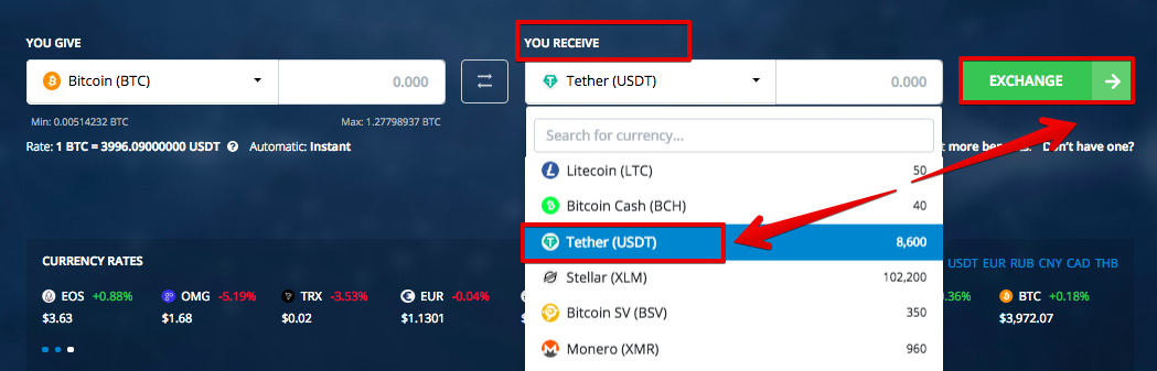 Exchange Tether Omni (USDT) to Tether TRC20 (USDT)  where is the best exchange rate?