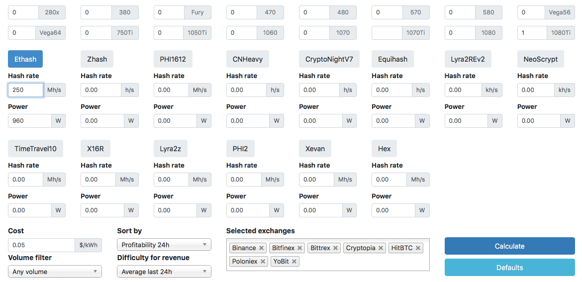 Mining with NVIDIA GeForce GTX - BetterHash Calculator