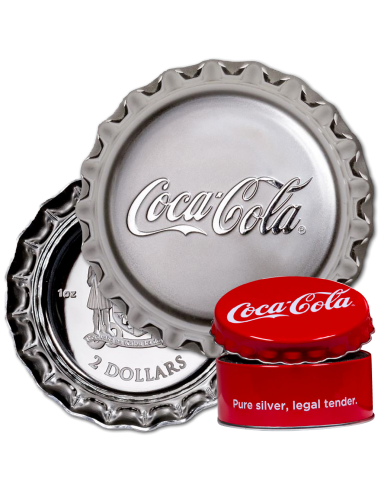 Fiji $1 Coca Cola Silver Bottle Cap Shaped Coin - Town Hall Coins and Collectables