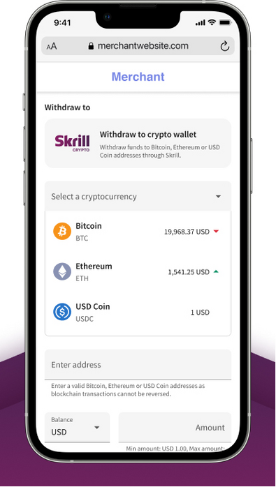 Crypto withdrawal | Withdraw to Bitcoin | Skrill