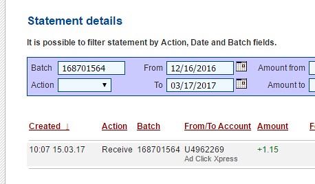 Withdrawal Proof from Ad Click Xpress - acx is the best