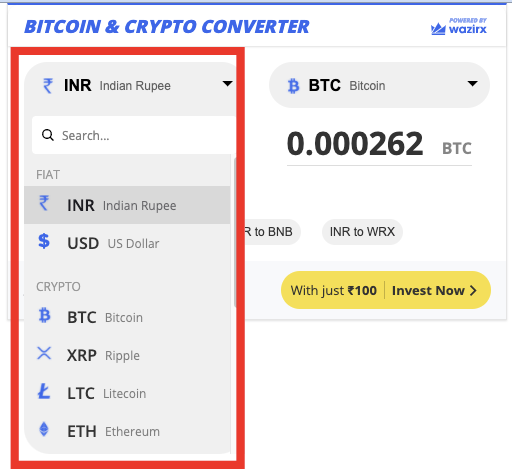 Convert INR to BTC