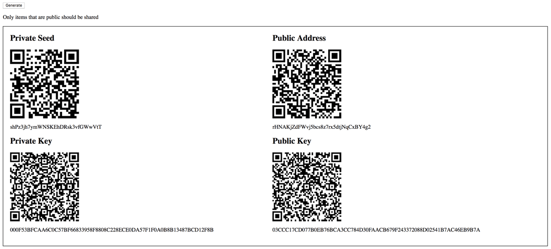 Generate and get RIPPLE XRP wallet address. Create paper private key.