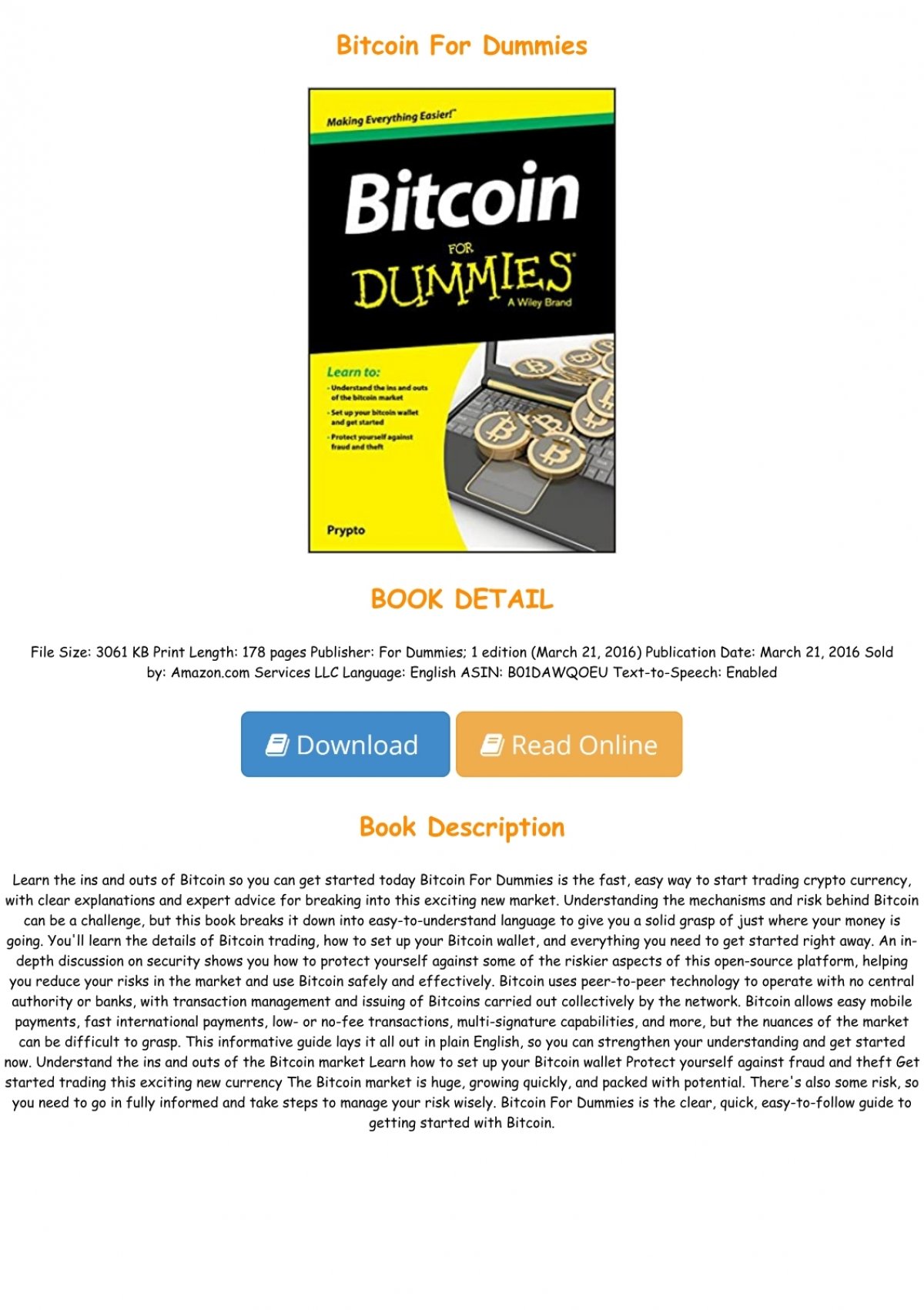 Bitcoin For Dummies : Prypto : Free Download, Borrow, and Streaming : Internet Archive