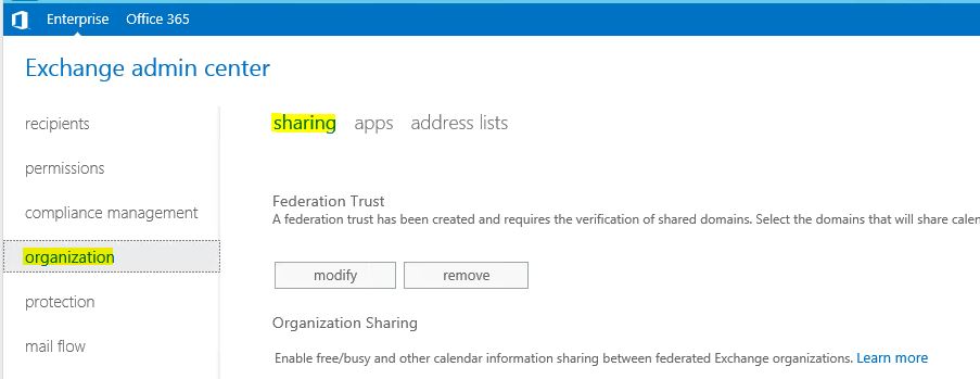 Disable or re-enable federated sharing for your Exchange organization | Microsoft Learn