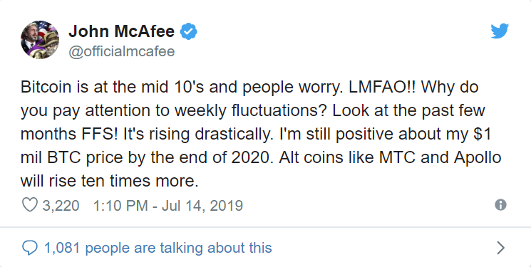 Crypto Whiz John McAfee Adjusts His Bitcoin Price Prediction To $2 Million ⋆ ZyCrypto