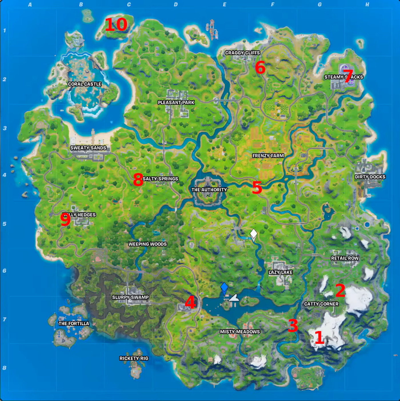 All XP Coin locations Fortnite Chapter 2 Season 5 Week 10 - Green, Blue, Purple, and Gold - Gamepur