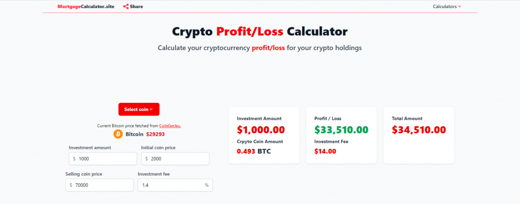 Crypto Profit Calculator - Bitcoin, Ethereum and More