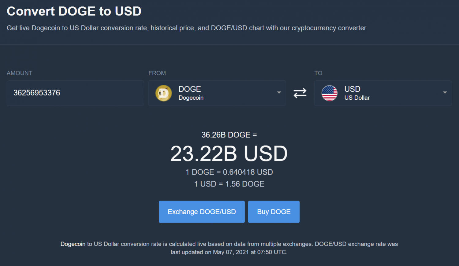 Dogecoin to US-Dollar Conversion | DOGE to USD Exchange Rate Calculator | Markets Insider