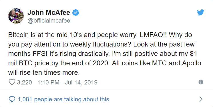 McAfee Admits Bitcoin Million Dollar Price Prediction Was a Ruse - bitcoinlove.fun