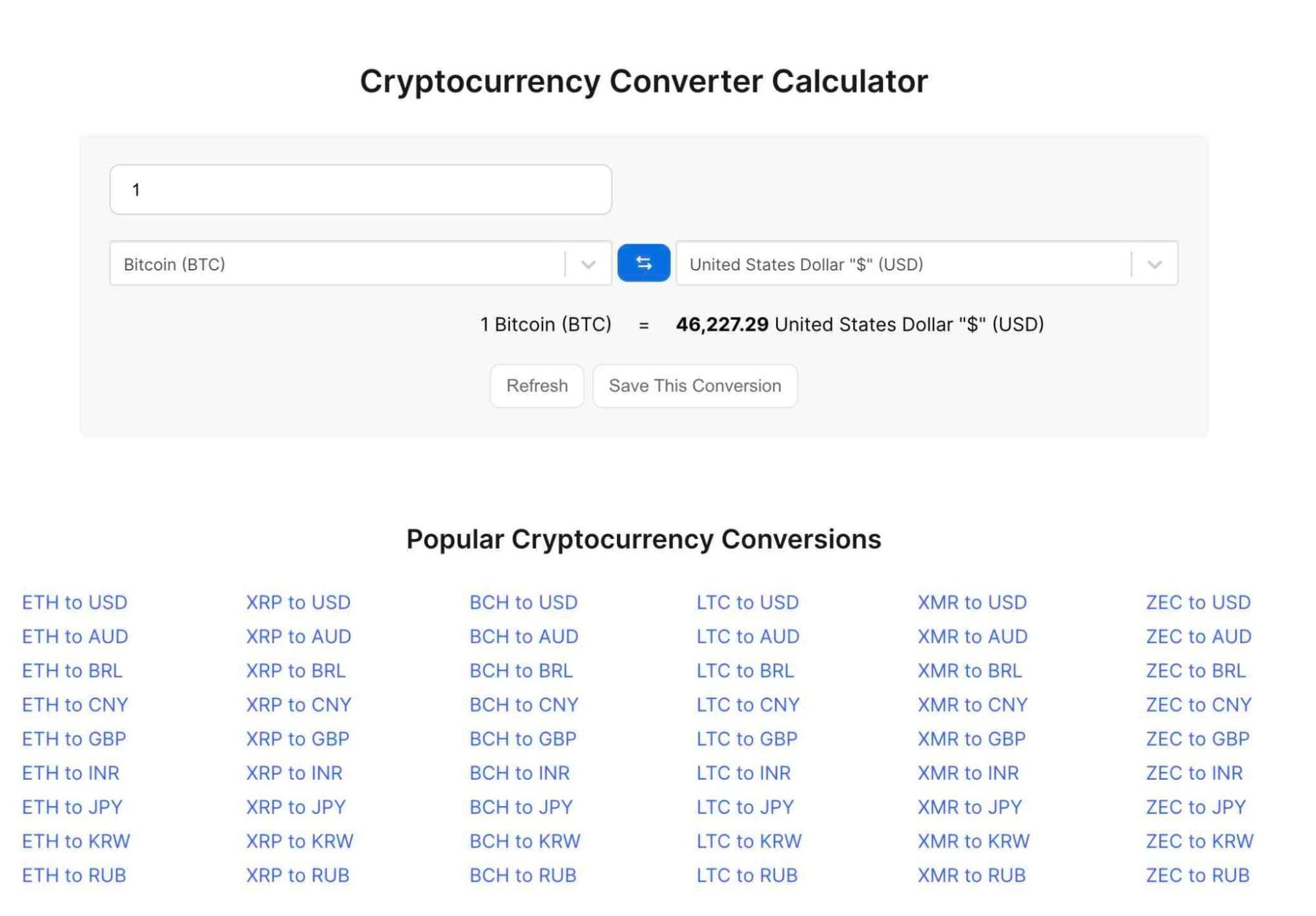 Bitcoin Price Calculator - BTC to USD current price