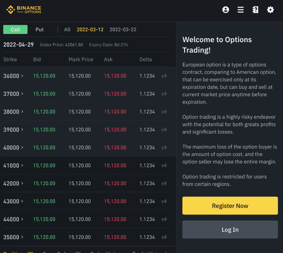 Binance - OTC Options Trader