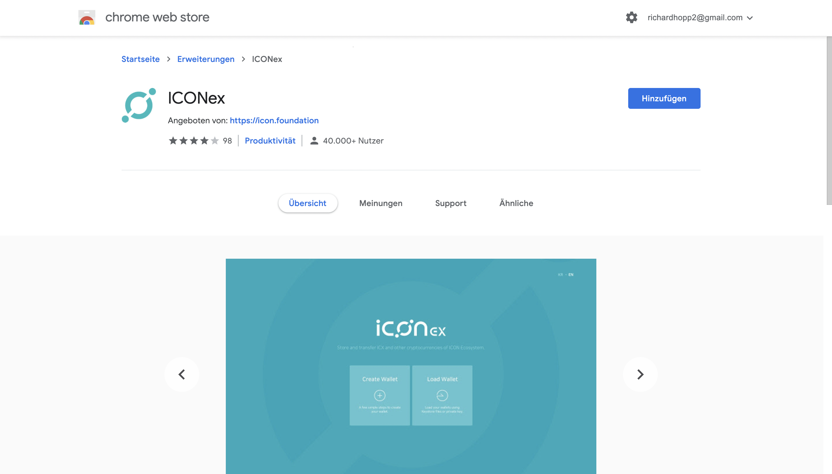 ICONex wallet Chrome extension