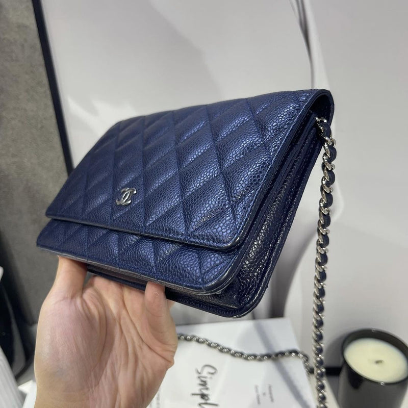 New 18P Chanel Navy Blue Rare Trendy CC Classic Wallet on Chain WOC Fl – Boutique Patina