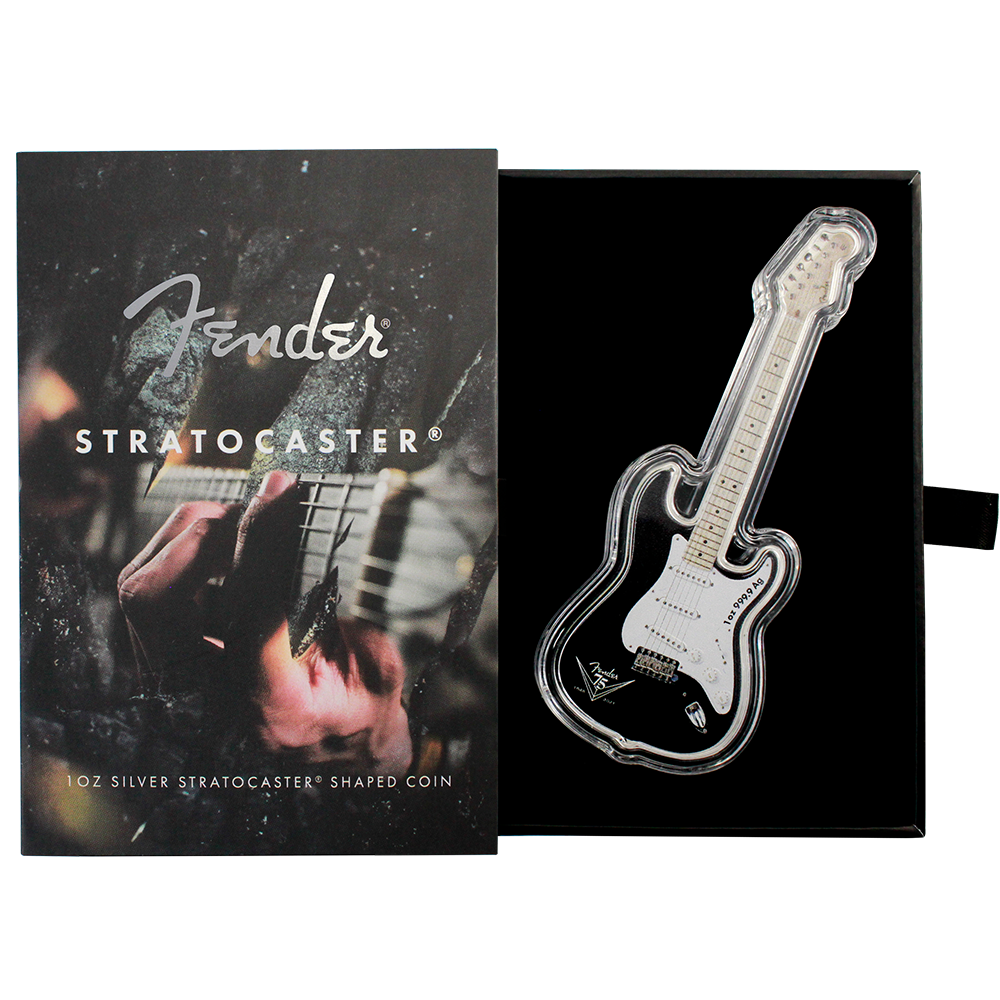 1 oz Fender Stratocaster silver coin in the packaging box | GOLD AVENUE