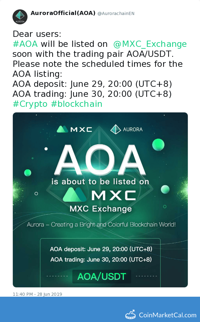 Aurora Exchanges - Buy, Sell & Trade AOA | CoinCodex