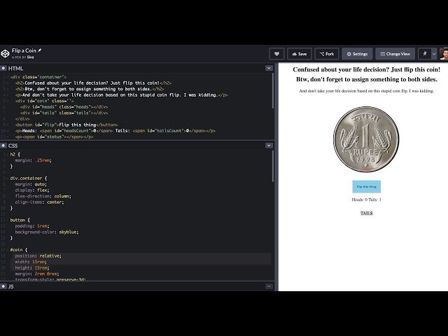 Create a Coin Flip using HTML, CSS & JavaScript - GeeksforGeeks