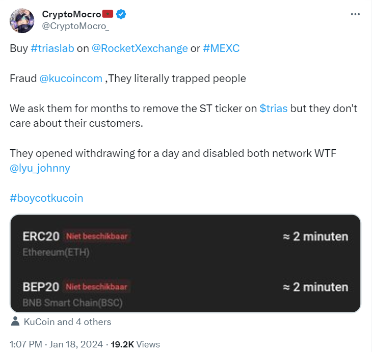 KuCoin Exchange Under Fire For Sabotaging TRIAS Price - CoinChapte…