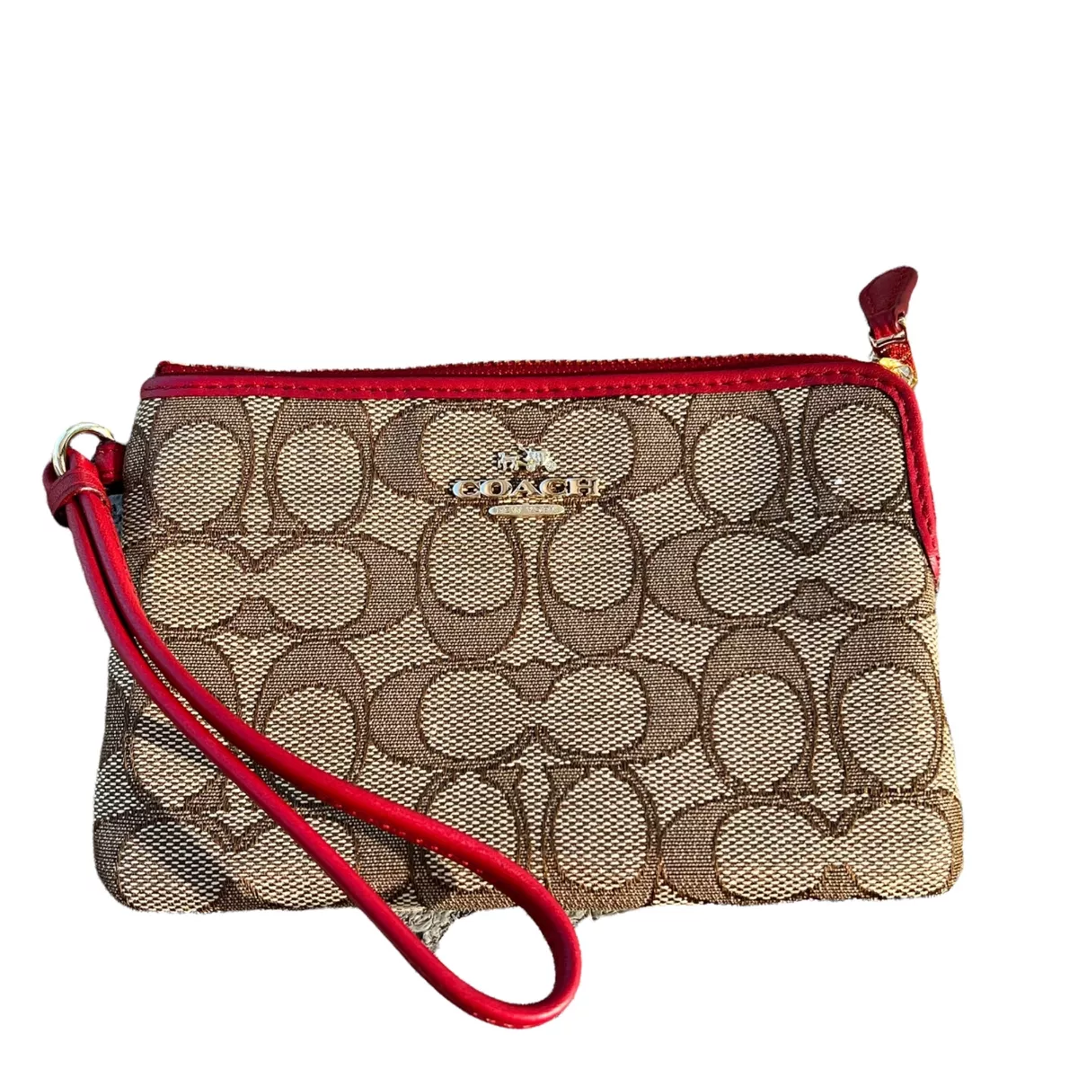 Coach Small Trifold Wallet In Blocked Signature Canvas Brown Red – LussoCitta