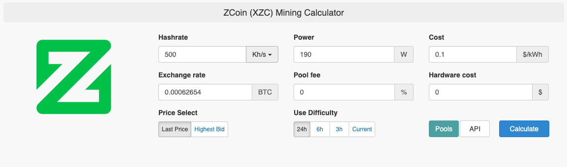 ZCoin (XZC) Mining Calculator & Profitability Calculator - CryptoGround