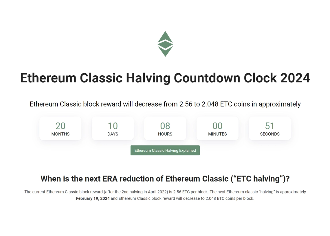 Ethereum Classic Halving Countdown (Ethereum Classic Dates and Prices History)