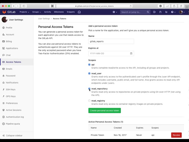 Personal access tokens | GitLab