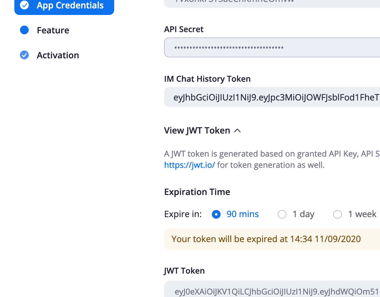 JWT token expiration time.