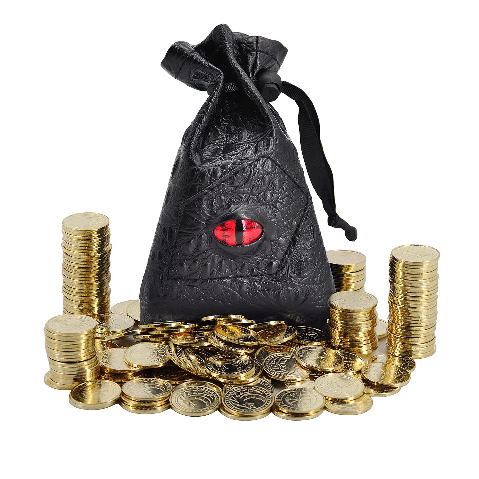 50 Fantasy Gold Metal coins Treasure Tokens With Leather Pouch | CLG