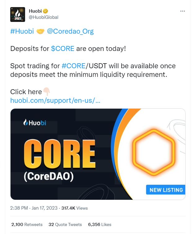 CoreDAO mainnet: Step-by-step guide on how to Buy or Sell $CORE on Huobi - Newsway