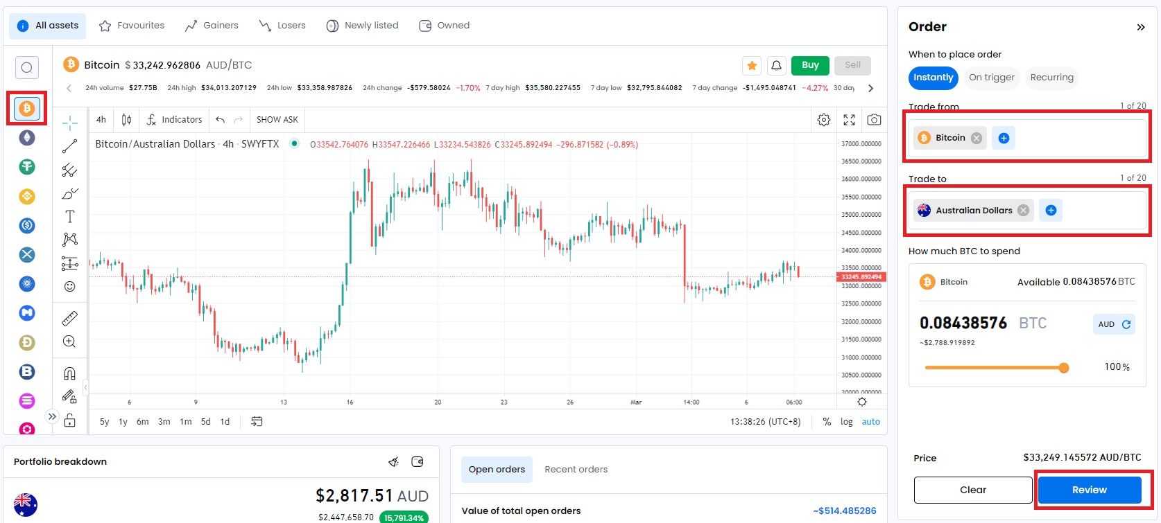 BTC to AUD (Bitcoin to Australian Dollar) | convert, exchange rate