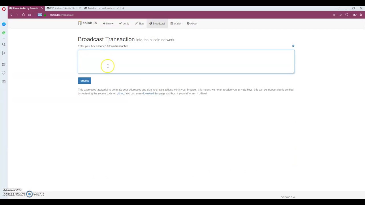 Broadcast a raw Bitcoin transaction