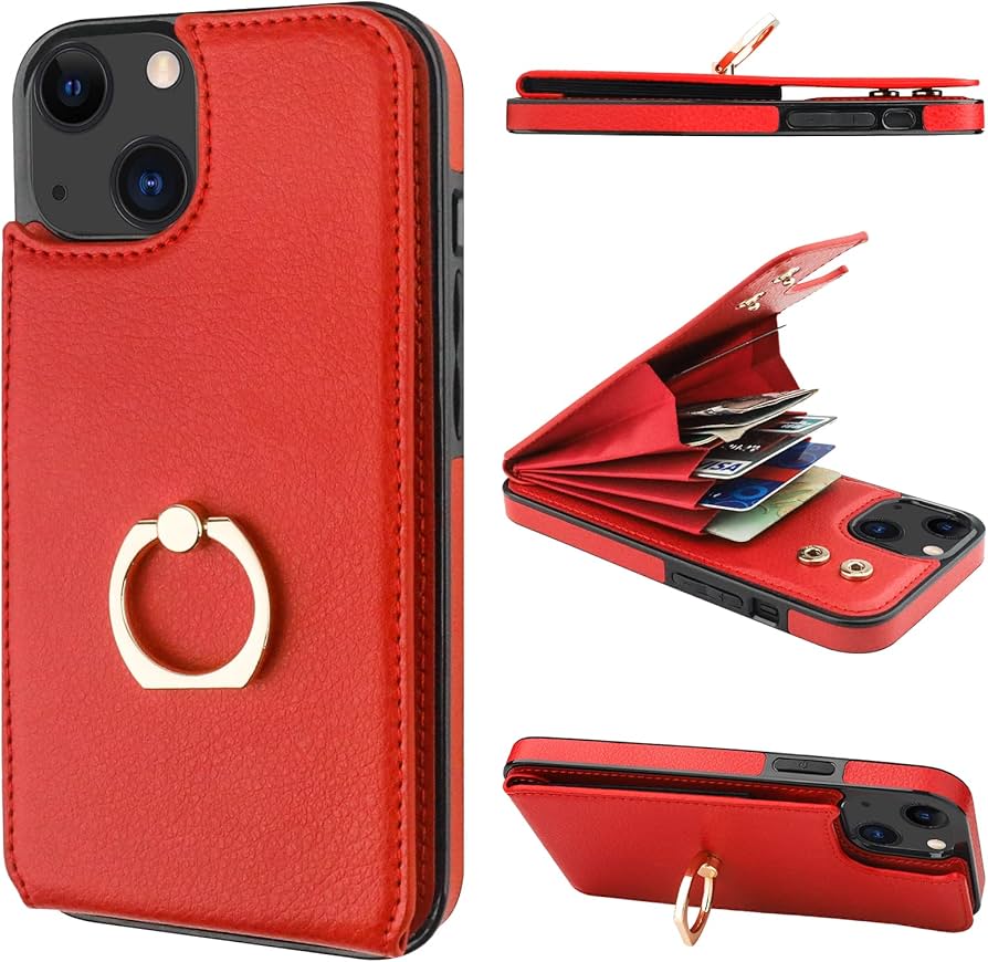 smooth calf leather folio case for iPhone 14 Pro red