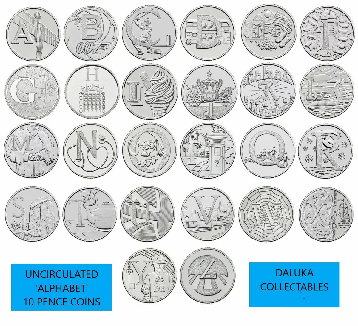 The Royal Mint is re-releasing 26 A - Z 10p coins this month