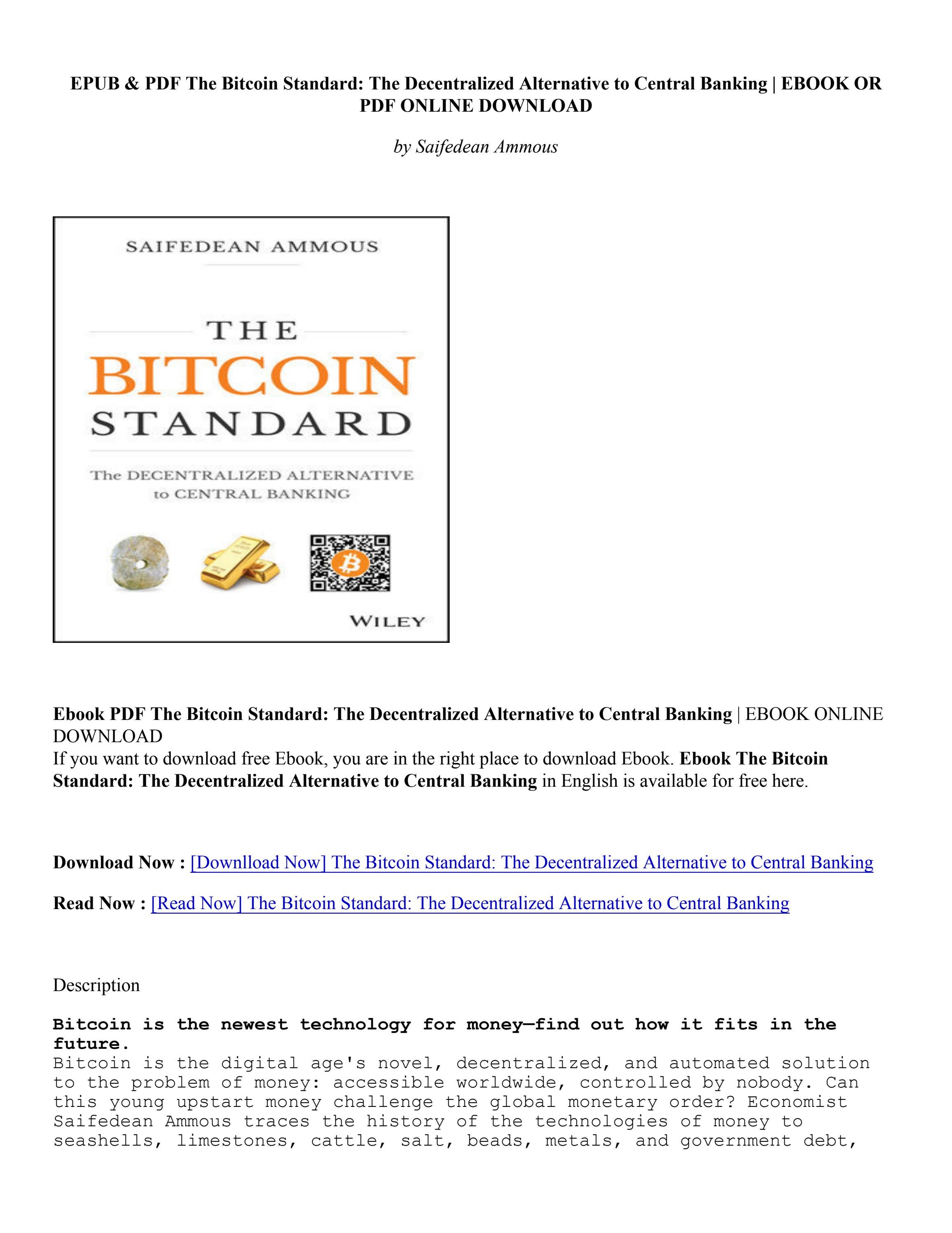 (DEFINITELY) The Bitcoin Standard: The Decentralized Alternative to Central Banking ebook eBook PDF