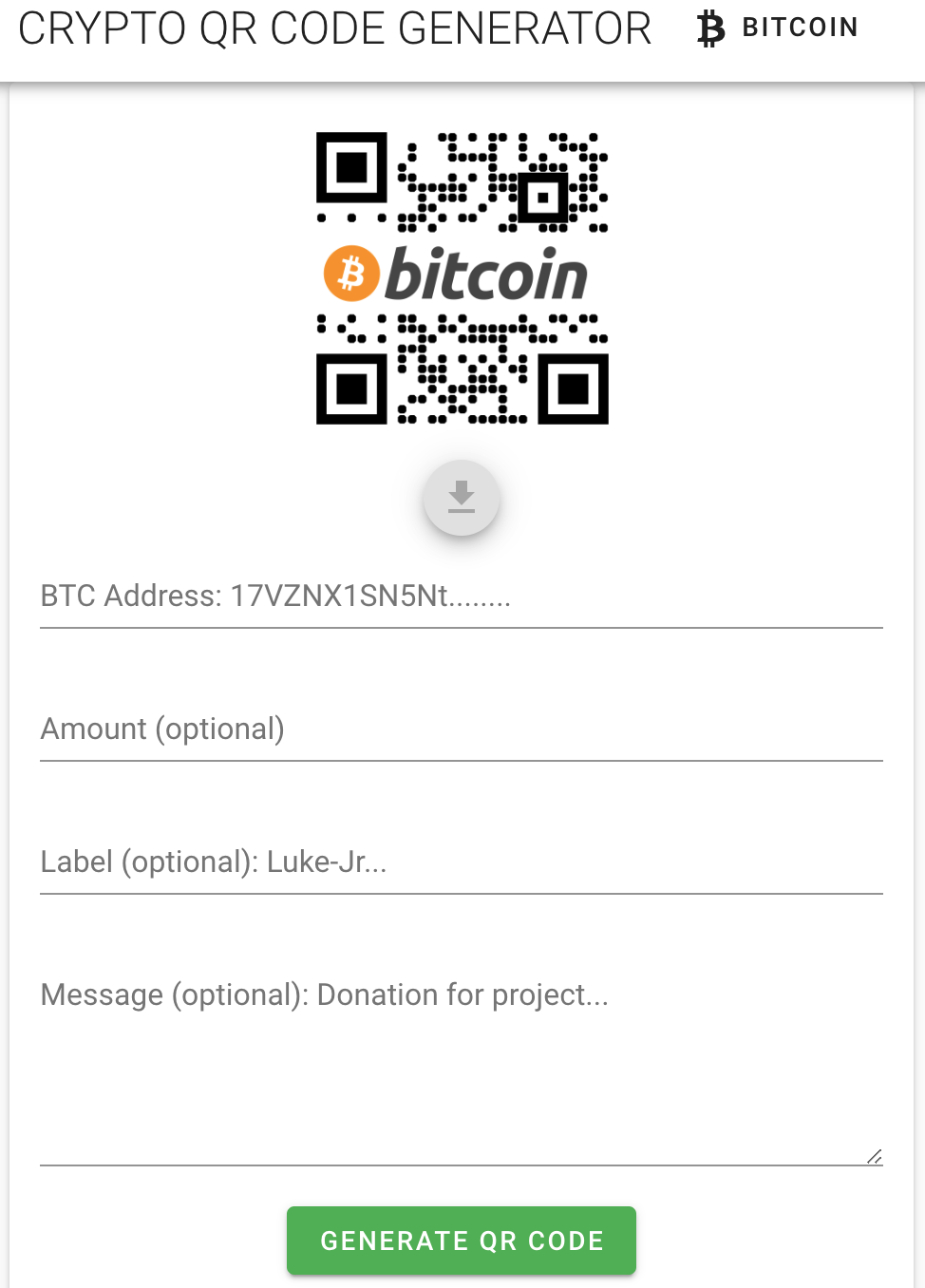 Crypto QR code generator - QRcode