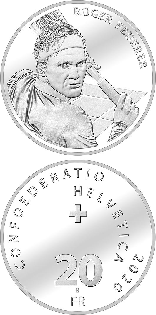 ROGER FEDERER - Switzerland 20 CHF Silver BU Coin with Folder - The Coin Shoppe