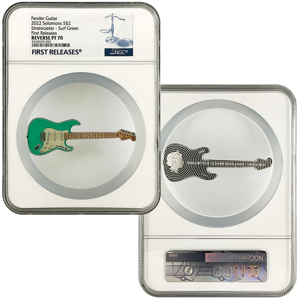 Fender® 75th Anniversary Stratocaster® 1oz Pure Silver Shaped Coin | PAMP