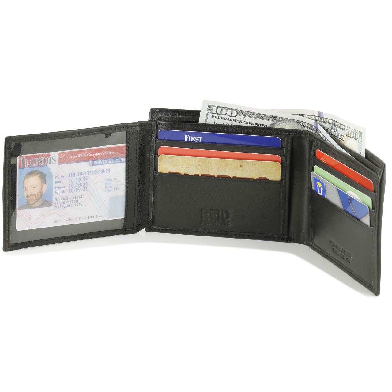 Black Mens Nappa Leather Rfid Blocking Bifold Wallet Extra