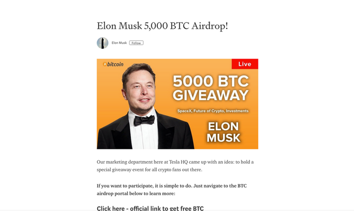 Elon Musk “Freedom Giveaway” Crypto Scam Spread on Twitter | Trend Micro News