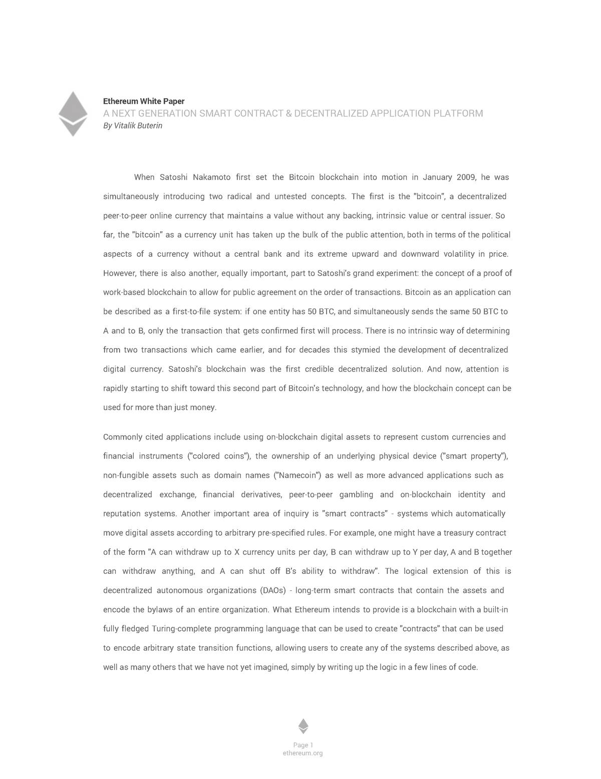 Ethereum White Paper