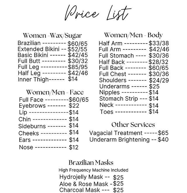 Our Treatment Menu – Wax Factor