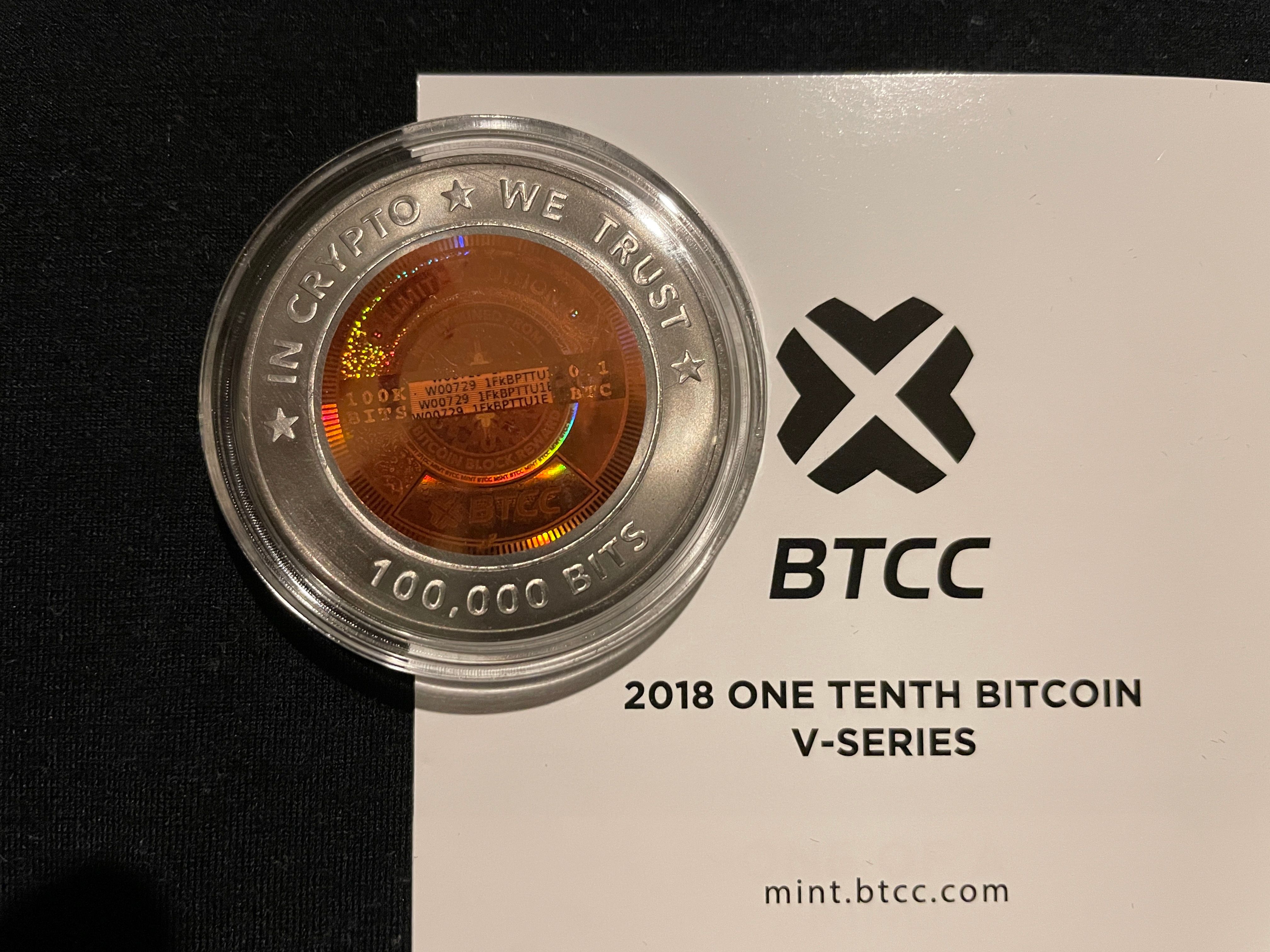 BTCC Mint - V Series Titanium One Tenth Bitcoin | Scarce City