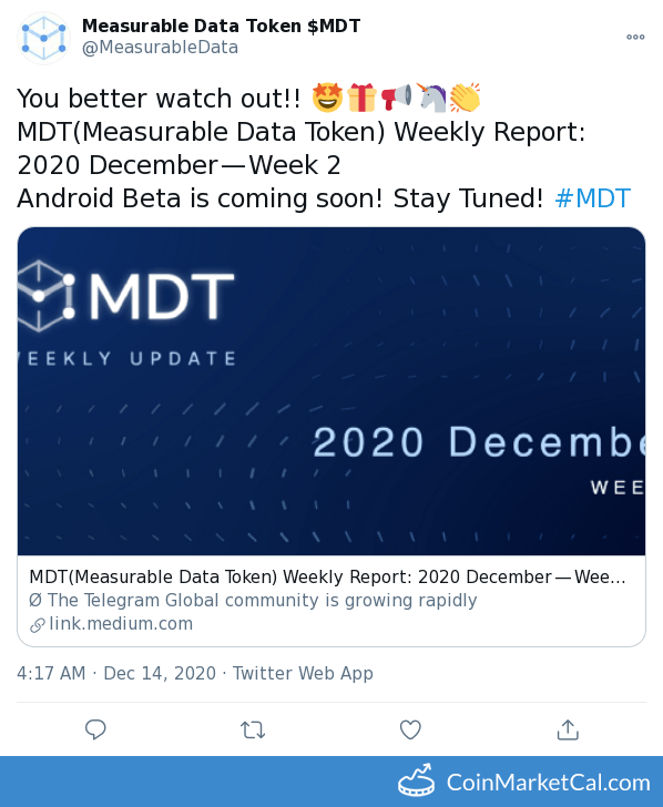 Measurable Data Token Reddit & Measurable Data Token Twitter Followers and Trends | CoinCarp