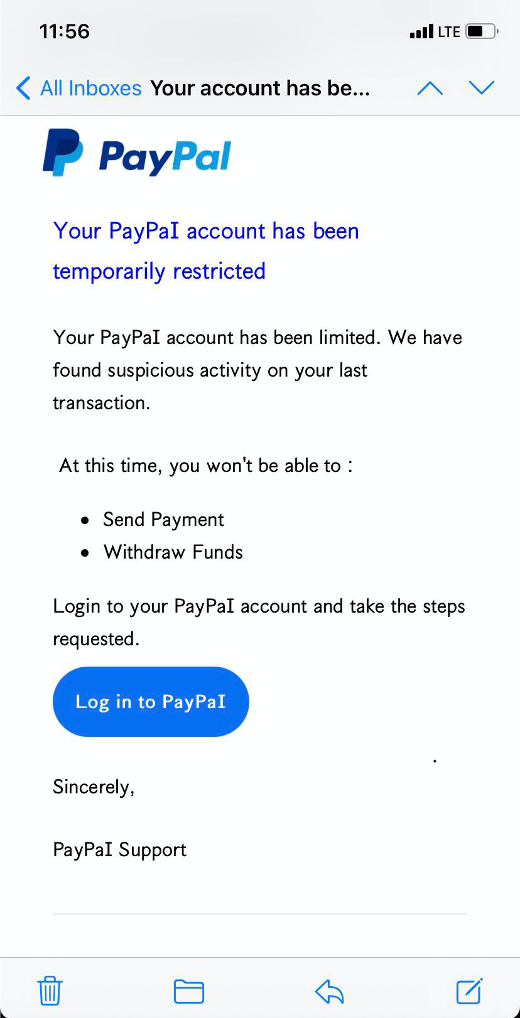 Beware: PayPal phishing texts state your account is 'limited'