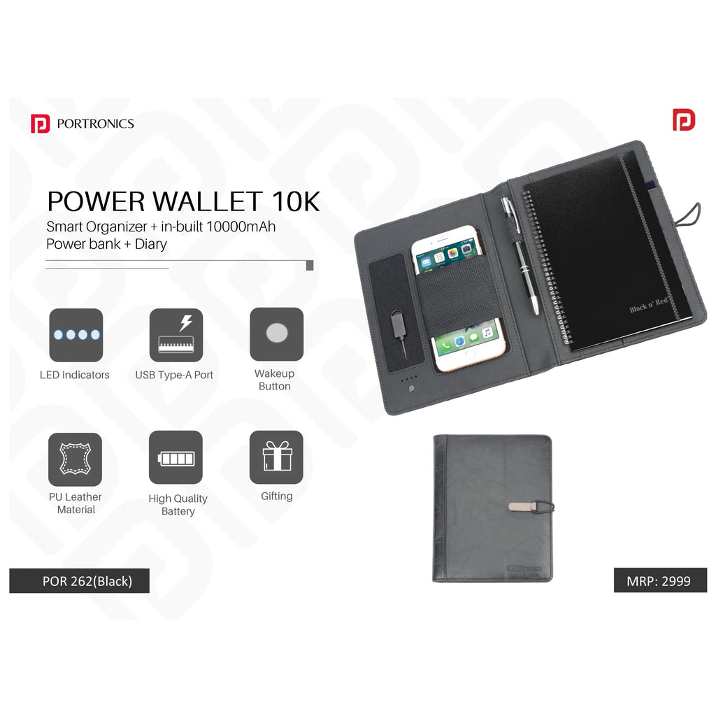 Portronics Power Wallet 10K-Smart Organizer + in-built mAh Power bank + Diary