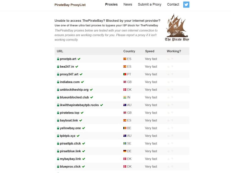 Pirate Bay Proxy List Working TPB Mirror Sites