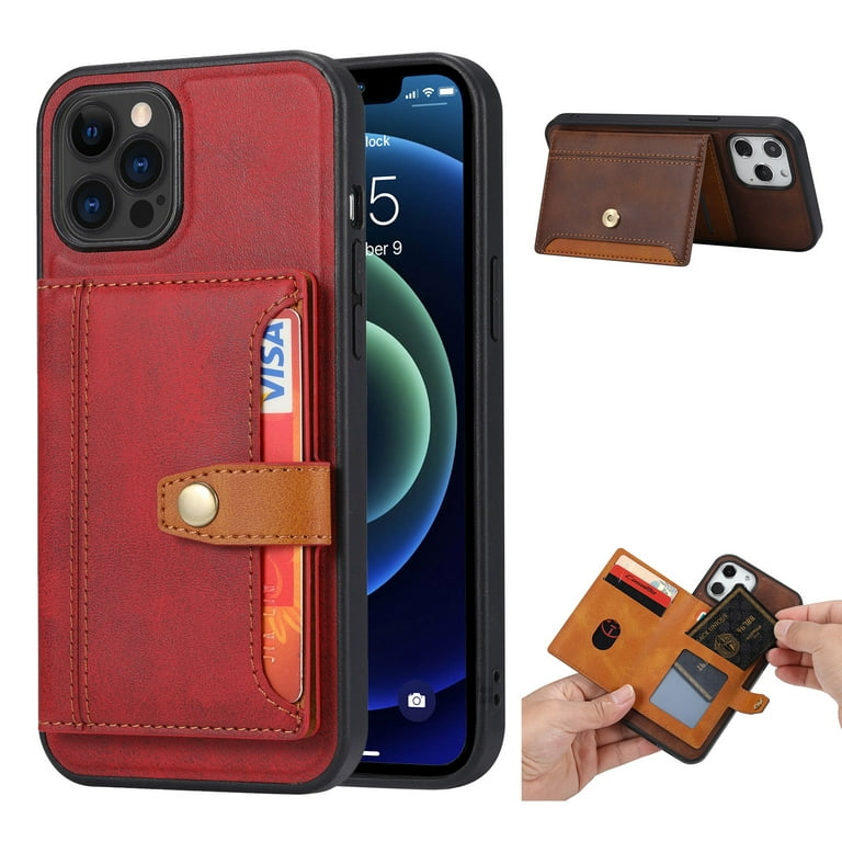 iPhone 14 Plus Leather Wallet Case- Red - The Personal Print