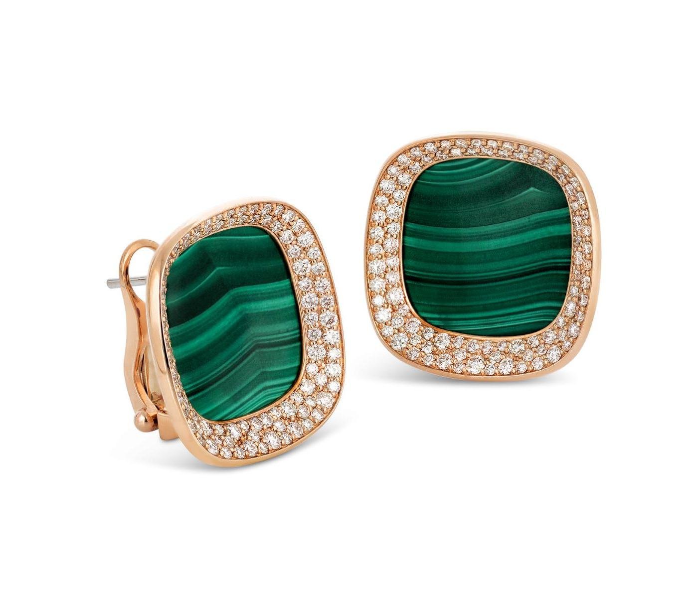 Roberto Coin | Rose Gold Diamond & Green Malachite Princess Flower Earrings - 2cm – Frost of London