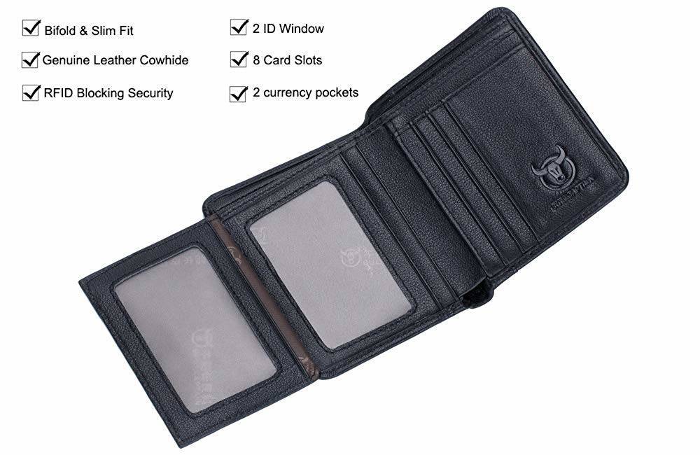 Polare RFID Blocking Cowhide Leather Bifold Wallet For Men with 2 ID W