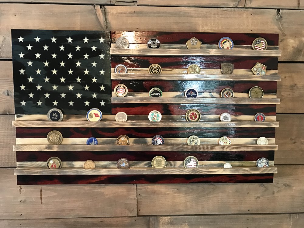 Coin Holder Old Glory American Handmade Wooden Flag